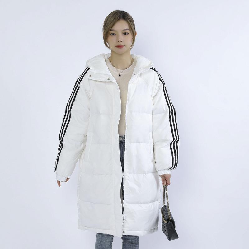 Feather solid color bread jacket women's medium and long simple thickened hooded sports loose down jacket