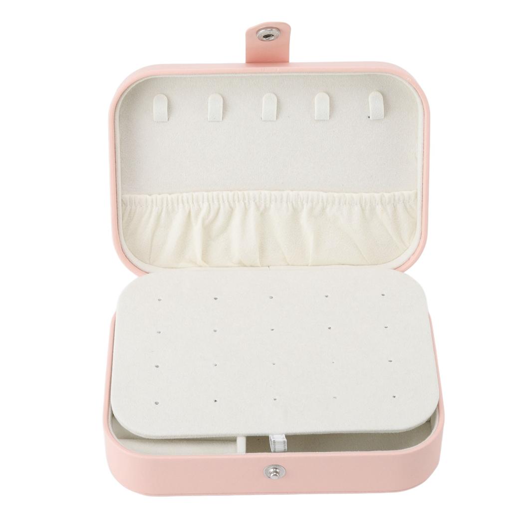Jewelry Case Portable Beautiful Pink Necklace Ring Ear Stud Storage Box Adjustment Leather Travel