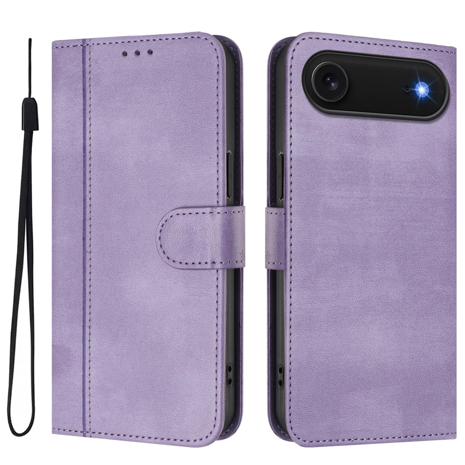 

For iPhone 17 Air Cases Wallet Stand Retro Texture Leather Phone Cover with Lanyard Light Purple