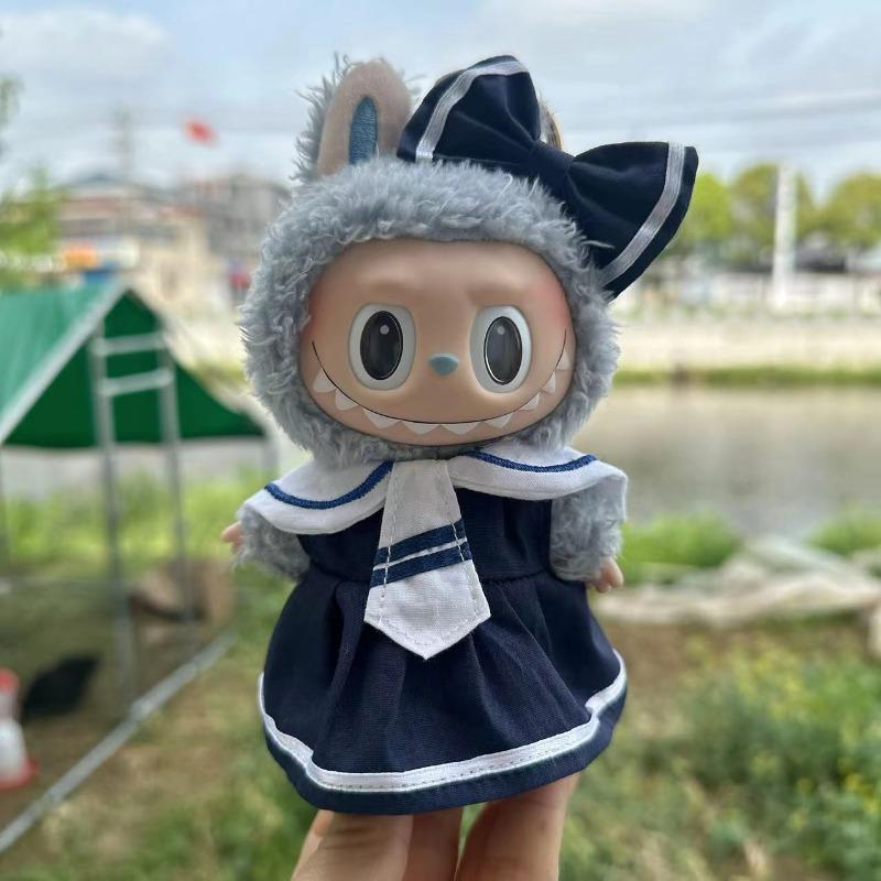 Only clothes]For  Pendant Pull Cloth Doll for the First and Second Generation Blind Box For  LABUBU Clothes Bear Suspenders Pants Suit