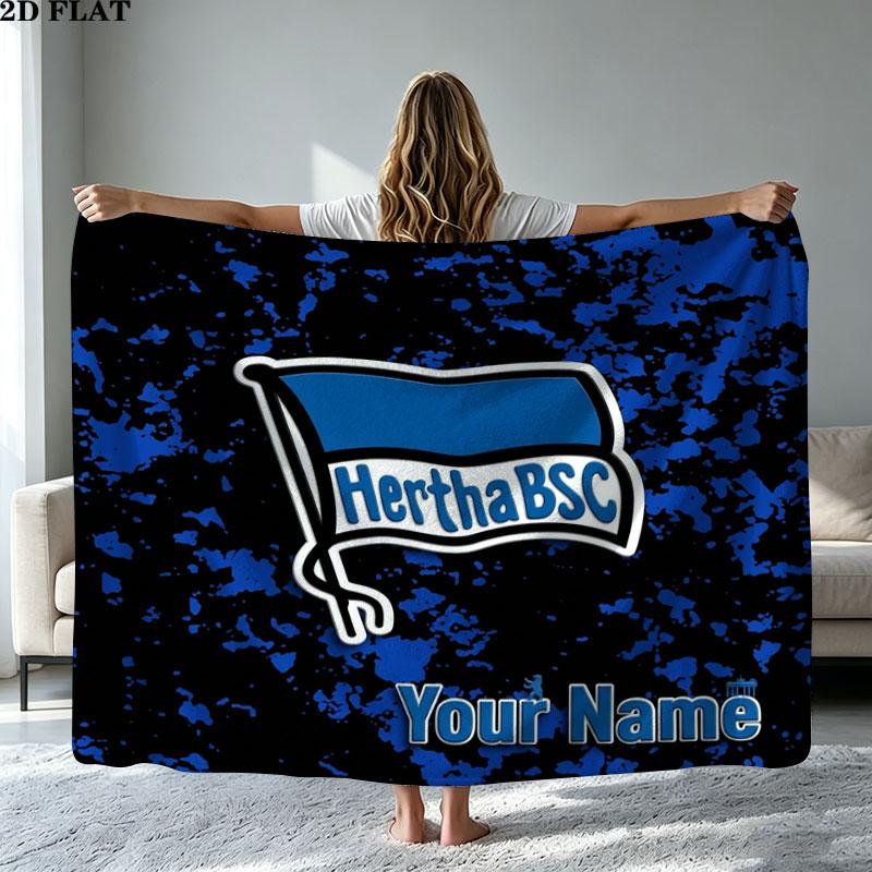 1PC Hertha BSC Custom Name Patterned Flannel Blanket Suitable For All Seasons for Home Decor Warmth and Comfort Gifts Holiday Present