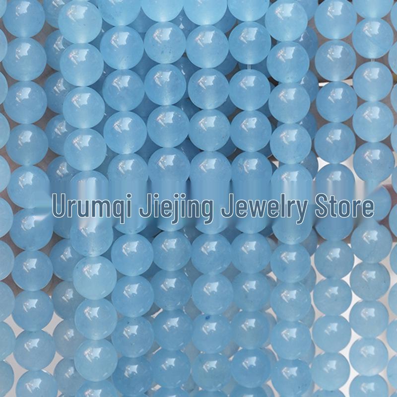 5A Transparent Ice Aquamarine Chalcedony Imitation Round Beads for DIY Handmade Jewelry, Light Blue Crystal.