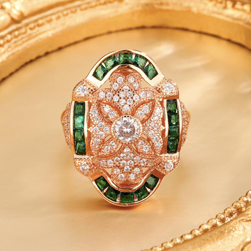 

Ювелирные изделия Медное основание с золотым покрытием Имитация красного корунда Кольцо из розового золота Кольцо с микроинкрустацией в ретро-стиле