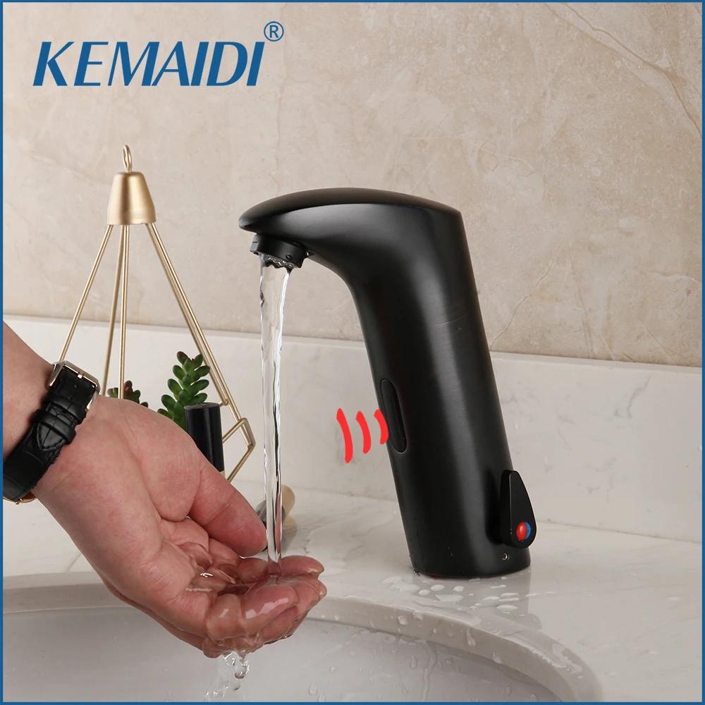 

KEMAIDI Black Bathroom Sensor Faucet Automatic Inflrared Sensor Hand Touch Tap Hot Cold Mixer Chrome Polished Sink Mixers