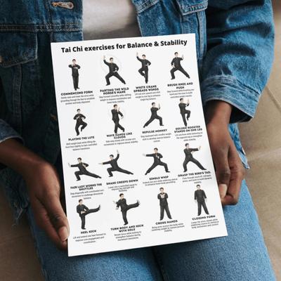 3 Peças Cartaz de Prática de Tai Chi Sentado para Idosos Treino de Equilíbrio e Estabilidade Fortalecimento do Core e Membros Inferiores Tabela de Exercícios de Tai Chi Sentado em Casa para