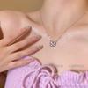 IF ME Simple Butterfly Silver Necklace for Women Chain Pink Crystal Choker Accessories Jewelry