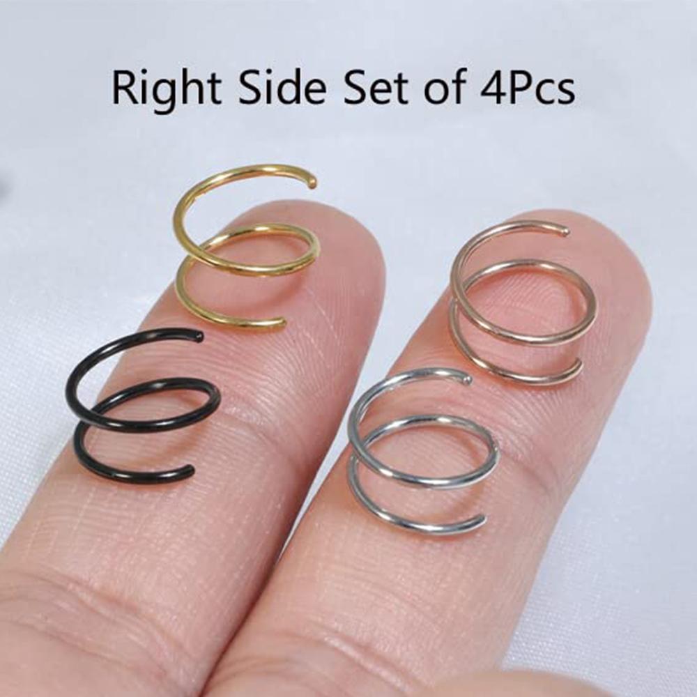 4 stk Doble Neseringer Spiral Enkelt Piercing Neseringer 8MM, Fire Farger