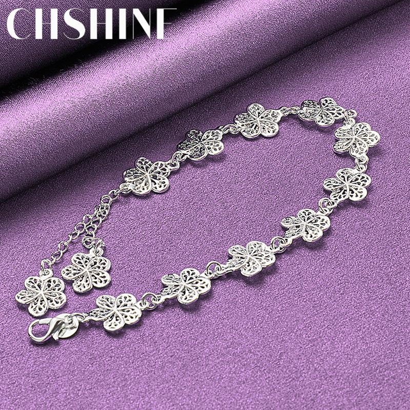 CHSHINE 925 Sterling Silver Flower Chain Bracelet For Women Lovers Wedding Fashion Charm Jewelry