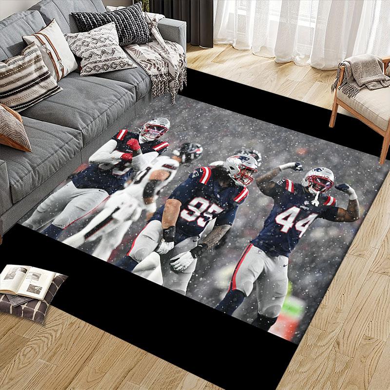 New England Patriots Players Flannel Printed Carpet, Home Sofa Decoration for Living Room & Bedroom, Non‑Slip Play Flannel Floor Mat for Game Room