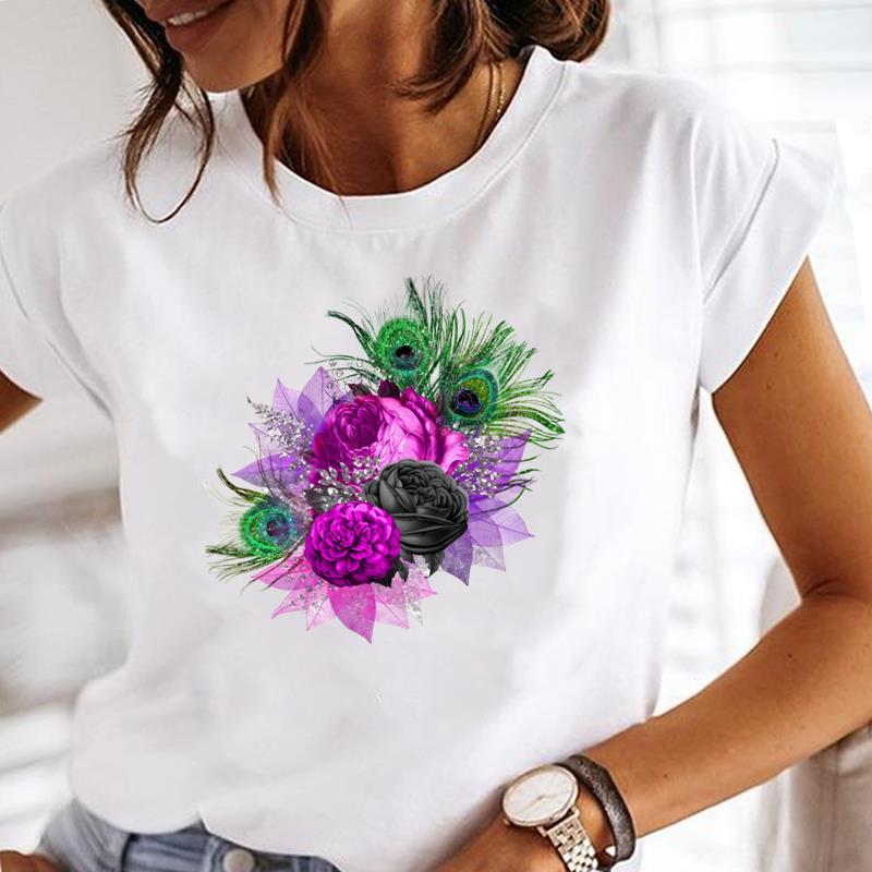 (Asian Size) Women Tee Clothing Casual T Shirt sweet flower trend Fashion Lady Female Top Printed Graphic Short Sleeve T-shirts