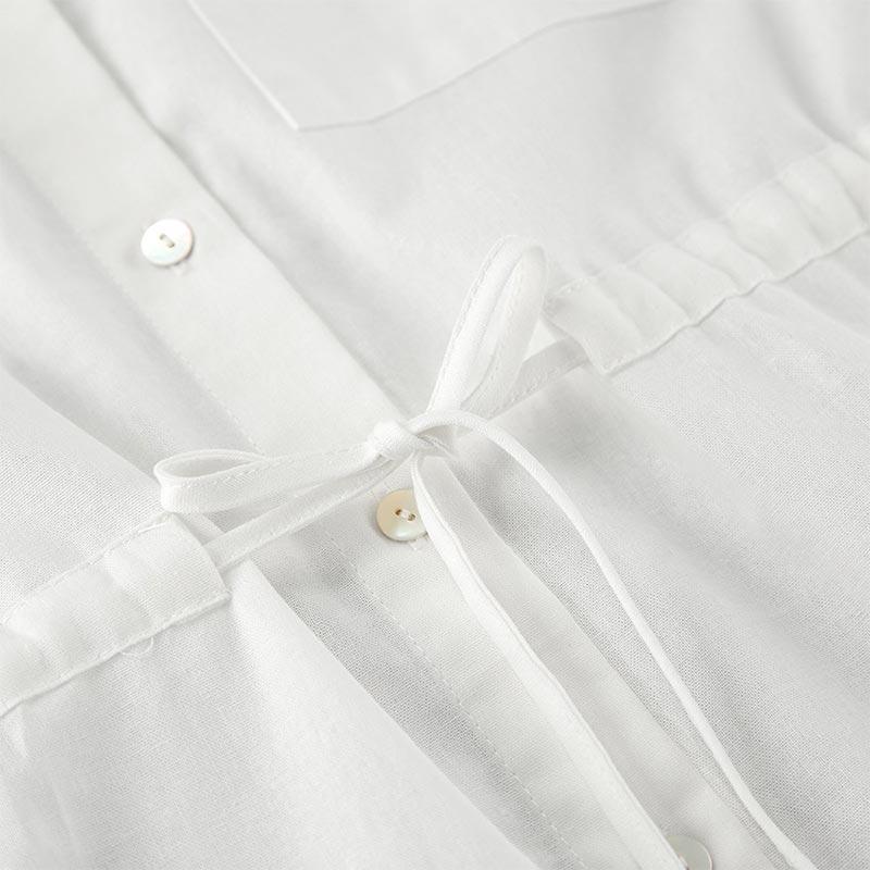 Bílá bavlněná šněrovací košile stahující pas Jednoduchá móda Dámské halenky Polo límeček Jednořadé Dlouhý rukáv Top Dojíždění HarajukuStyl Jaro Léto