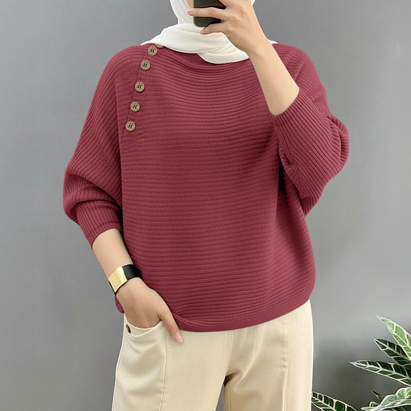 ZANZEA Women Casual Round Neck Solid Color Long Sleeve Retro Blouse