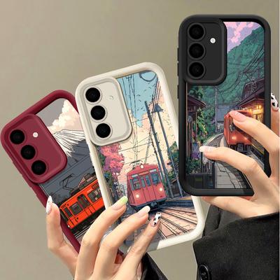 Snowy Mountain Train Pattern Matte Case For Samsug S24 FE S23 S26 S25 Ultra S22 S21 A16 A15 A55 A35 A54 A34 A17 A37 A57 Shockproof Soft Phone Cover