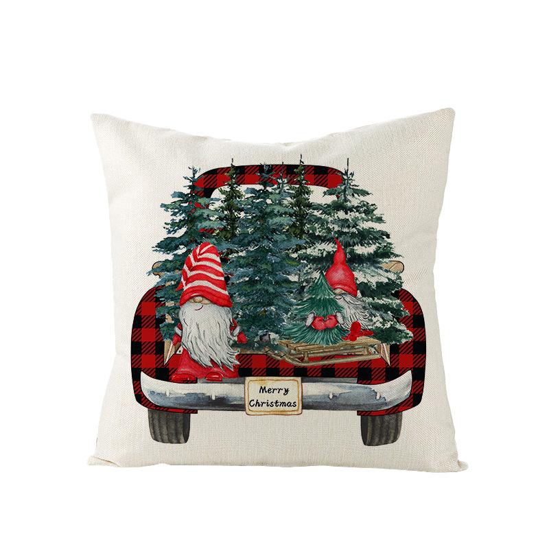 Christmas Pillow Case Red and Black Plaid Christmas Tree Snowflake Polyester Series Printed Sofa Cushion