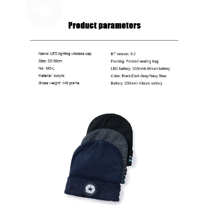 Unisex Bluetooth Headlamp Hat Headphones Beanie with LED Music Cap Built-in Speakers & Mic Earbuds for Running Hiking Sport