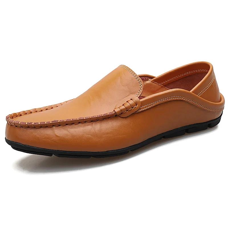 

Men Genuine Leather Casual Shoes Comfy Loafers Office Business Work Single Shoes Driving Shoes Double Use Flats Large Size 37-47 47 жовтий