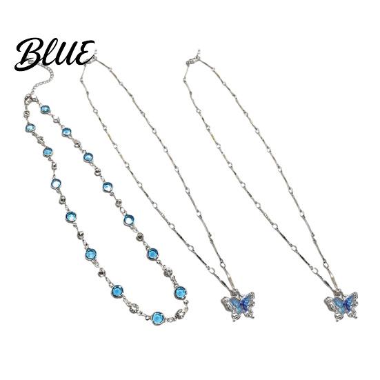Lightweight Butterfly Jewelry Blue Necklace Women Rhinestone Choker Pendant Versatile