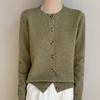 Jaro 2025 Retro Sametový Pletený Kardigan s Kulatým Výstřihem - Prostorově Barvený Volný Střih pro Ženy