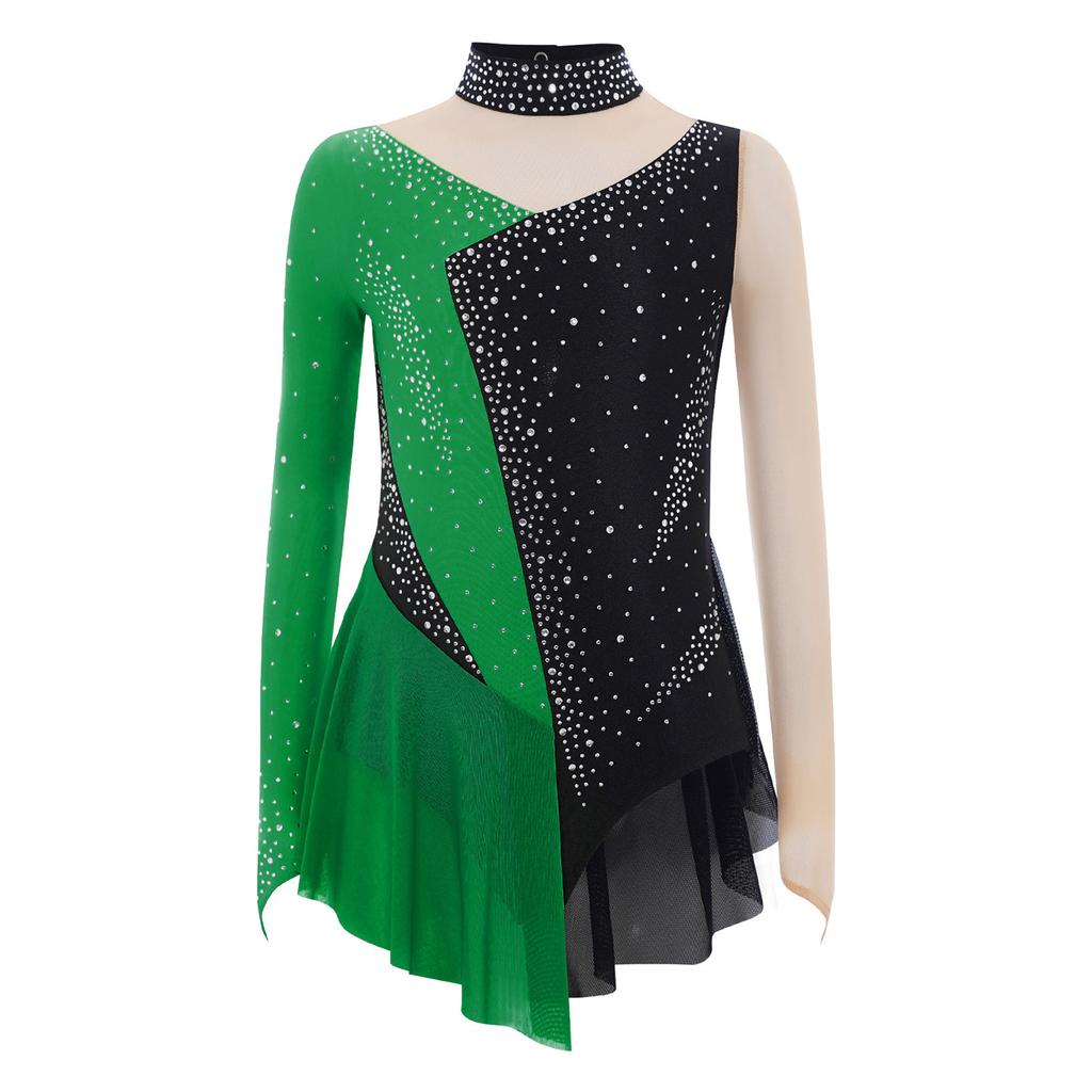 3-in-1 Performance Body für Mädchen: Perfekt für Tanz, Gymnastik & Eiskunstlauf, Mit Strasssteinen, Netzstoff & Druckknöpfen im Schritt