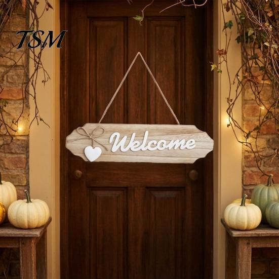 Pastoral Style Home Decor Front Door Welcome Sign, Wall Decoration, Rustic Wooden Farmhouse Porch Decorations Hanging Ornament with Hemp Rope