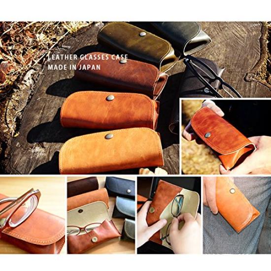 Made in Japan Leather Eyeglass Case for Enjoy the soft texture and patina of the leather over [ENDMARK] Men. time. (Moss Green)