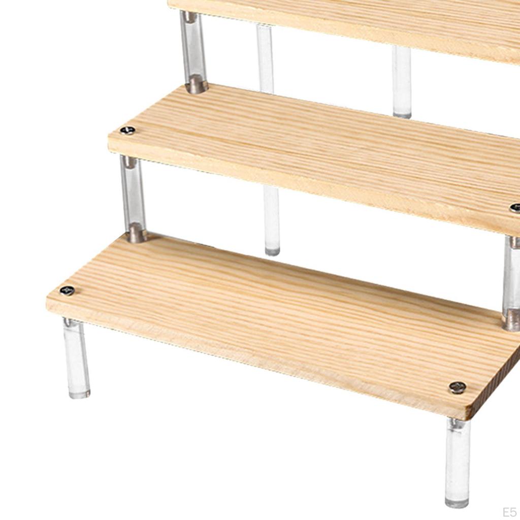 Acrylic Display Riser Shelf Organizer Showcase Fixtures Storage Wood Stand for Doll Figure