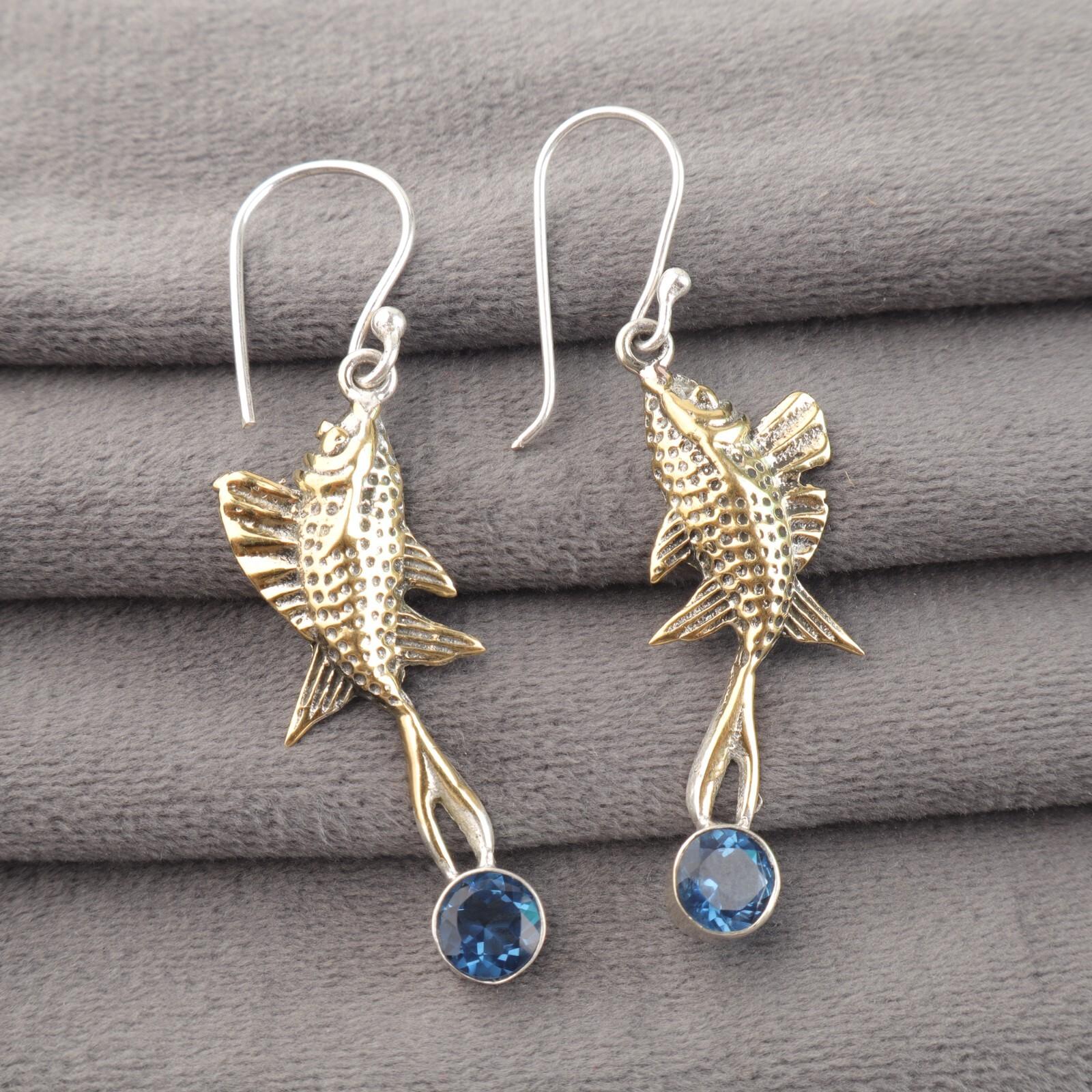 

Круглый камень лондонского голубого топаза, серебро 925 пробы, крючок, подвески, подарок для сестер, новые серьги EE-148-12