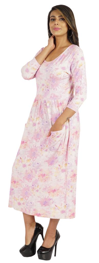 Phagun Women Summer Midi Dress Casual Loose Pockets Dress Scoop Neck Dresses