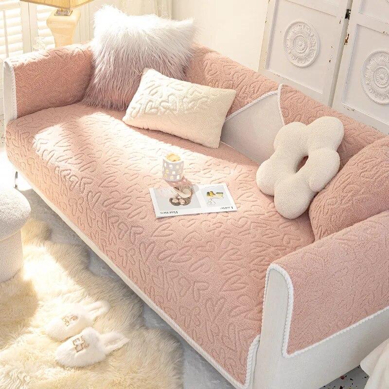 Gruba Poduszka na Sofę z Wełny Lambswool Ciepła Zimowa Pokrowiec na Sofę Pluszowy Antypoślizgowy Tkanina Ręcznikowa do Salonu Oddychający Komfortowy