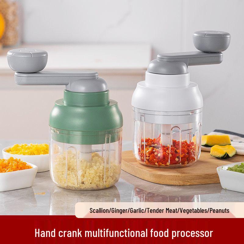 Manual Pull-Crank Garlic Press & Mincer: Compact Handheld Grinder & Chopper