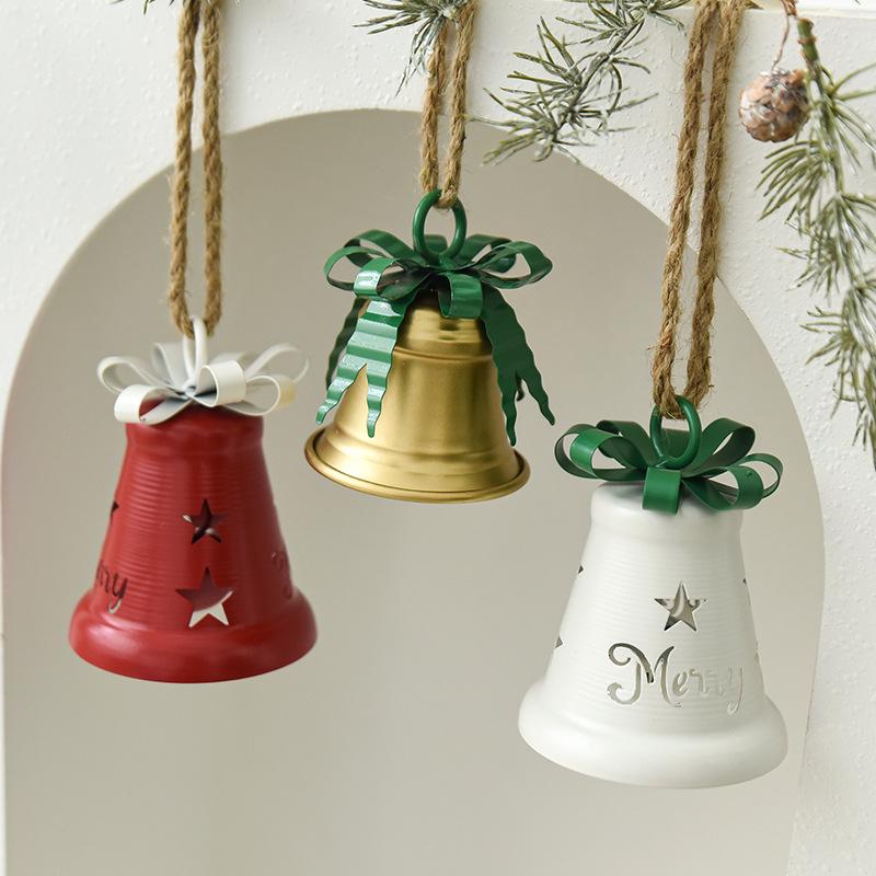 Iron Art Bell with 3D Bow & Hemp Rope - Christmas Tree Ornament & Home Decoration