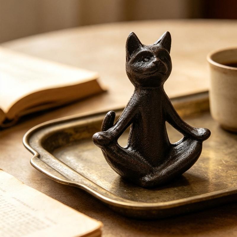 Cast Iron Meditations Animal Figurine Decors, Antique Tabletop Accent for Shelf Styling, Desk Corner, and Calm Home Displays