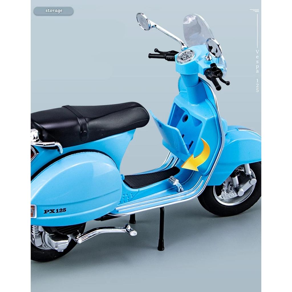 1/10 Vespa 125 Alloy Leisure Motorcycle Model Diecasts Metal Classic Motorcycle Model Simulation Sound and Light Childrens Gifts