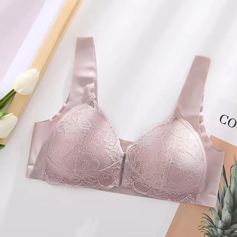 European & American Stylish Lace Front Buckle Wirefree Bra - Minimizes and Enhances with Beautiful Back