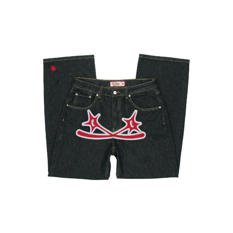 Новые американские джинсы High Street Hip Hop Trendy Brand Star Letter Printing, мужские прямые повседневные широкие штанины