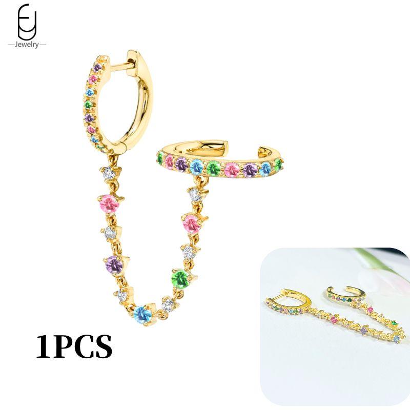925 Silver Ear Buckles Fashion Hoop Earrings Colorful Crystal Pendants Gold Earring Premium Luxury Women's Jewelry Gift
