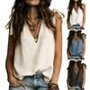 Top da Donna Scollo a V Senza Maniche Dettaglio Laccetto Tunica Bohemien con Laccio Colore Unico Tessuto Morbido Camicetta Casual