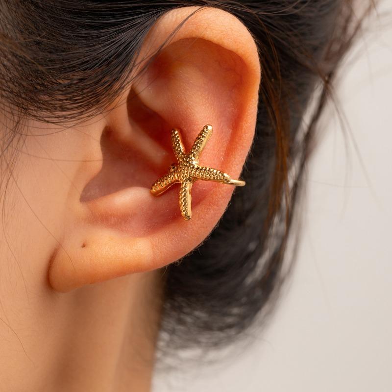 Gold earrings, new alloy jewelry, niche light luxury starfish earrings, women's earbone clips.