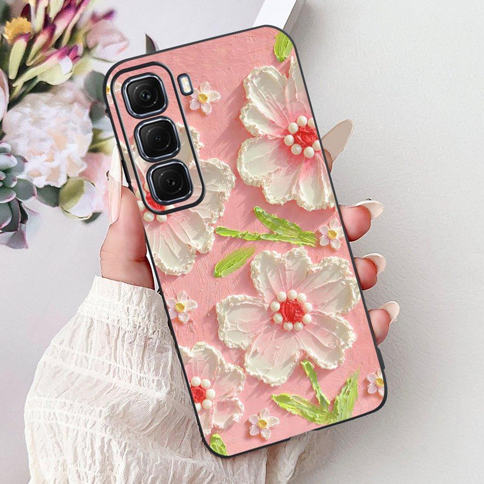 For Infinix Hot 50 4G Phone Case Hot 50 Pro+ 4G Hot50 Pro Elegant Floral Cat Pattern Black Silicone Soft TPU Cases