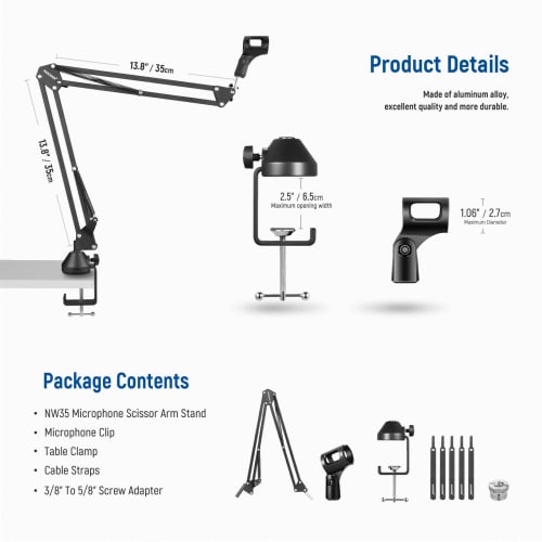 Neewer Suspension Boom Scissor Microphone Arm Stand with 3/8" To 5/8" Screws and Cable Ties for Blue Yeti, Snowball, Yeti X, Quadcast, and More, Maxim