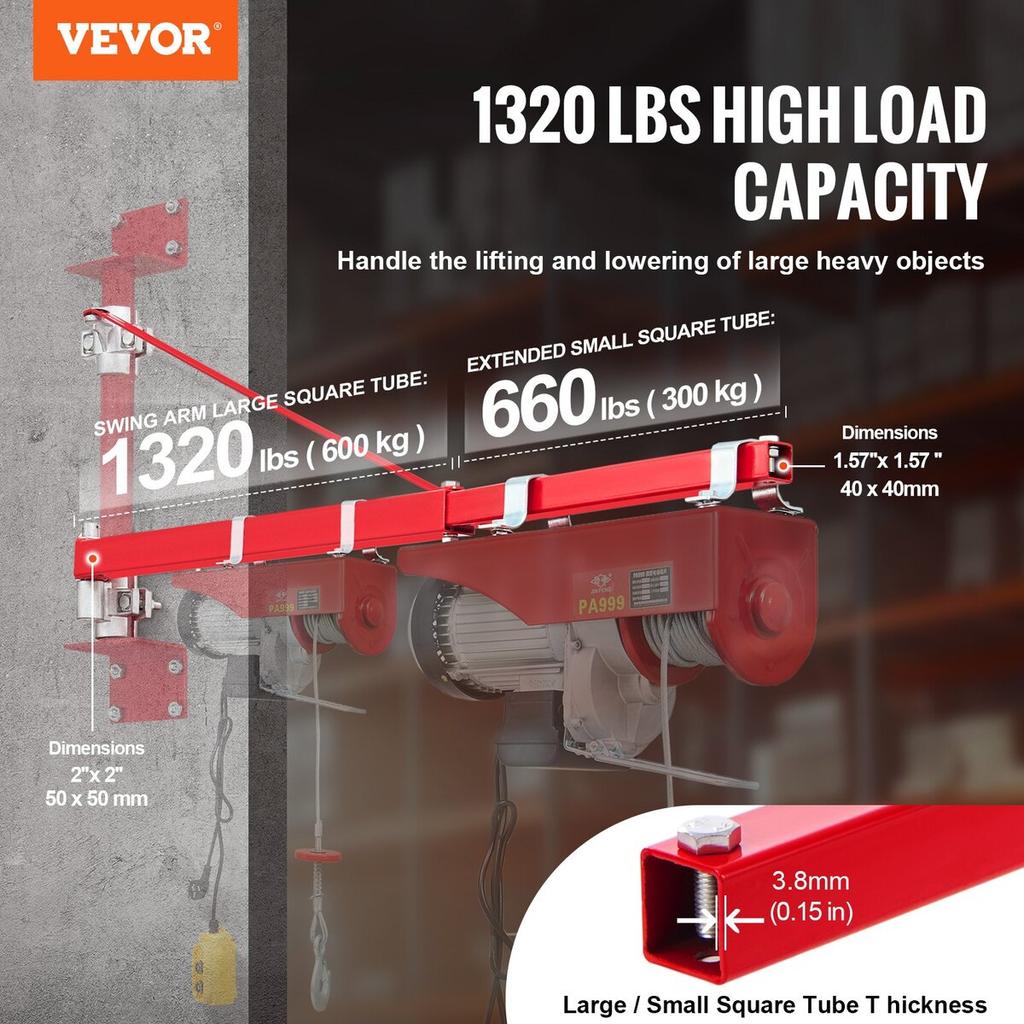 Electric Hoist Support Arm, 600 Kg Max Load Capacity, Electric Hoist Holder Swing Arm, Steel Hoist Frame, 180° Swivel Scaffold Hoist Lifting Arm,