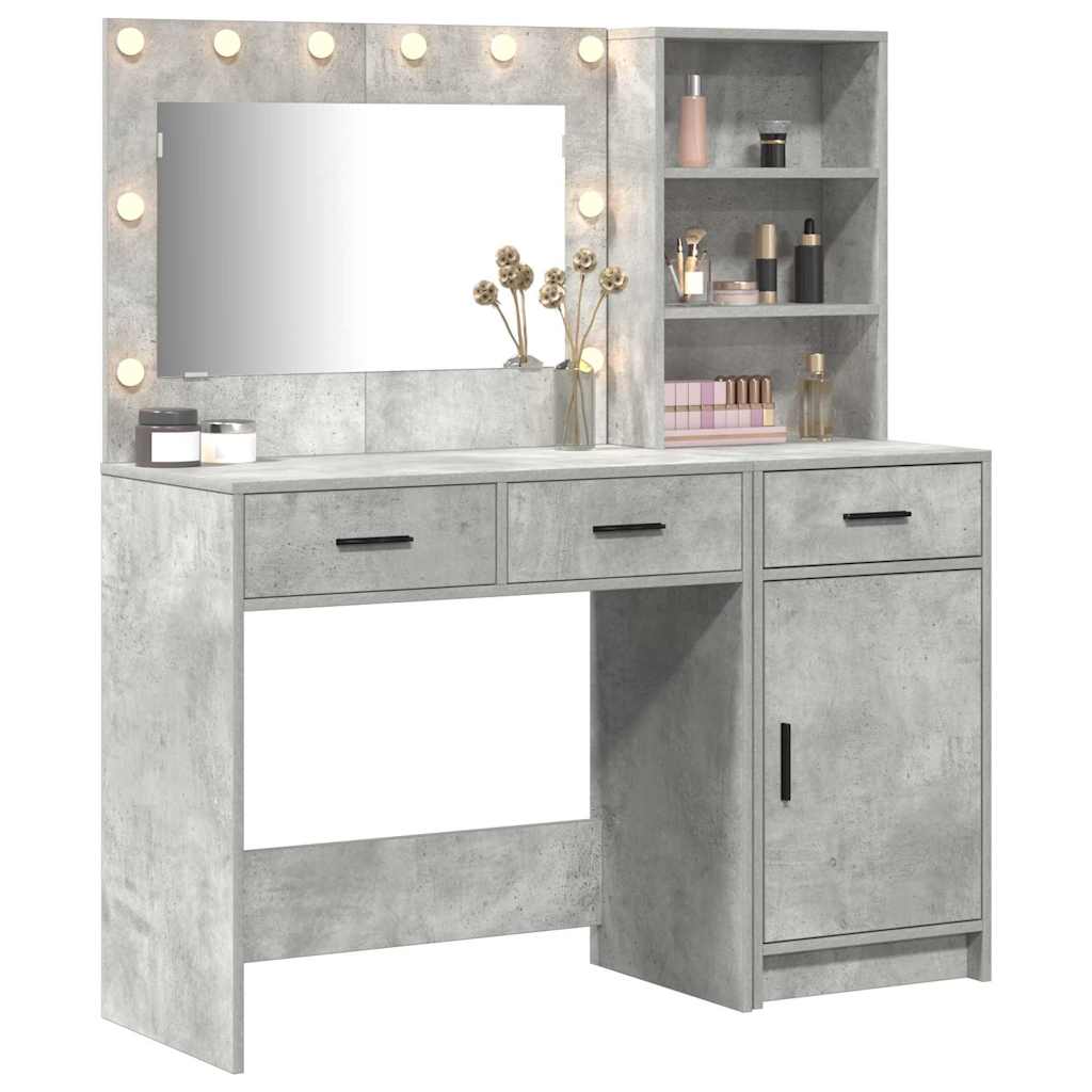 Makeup Table with Mirror Lighting 2 pcs Grey Particleboard