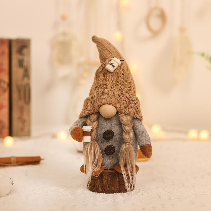 Knitted Couple Coffee Gnome Cute Art Crafts Party Decoration for Restaurant Dining Table Party Decoration