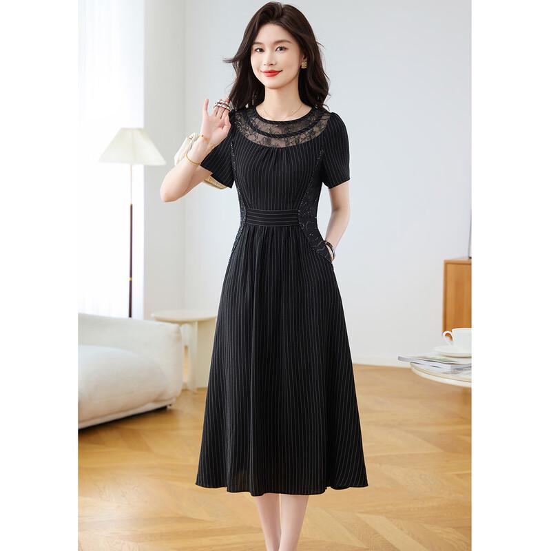 Melanie Hepburn Style Striped Lace A-line Dress L