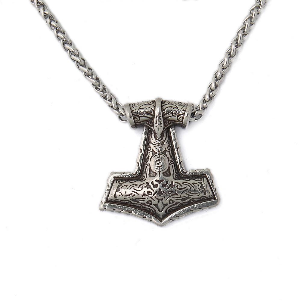 Halskette aus Edelstahl Thors Hammer - Wikinger Mjolnir Rune Amulett Anhänger in Silber für Männer & Frauen Nordischer Schmuck Geschenke