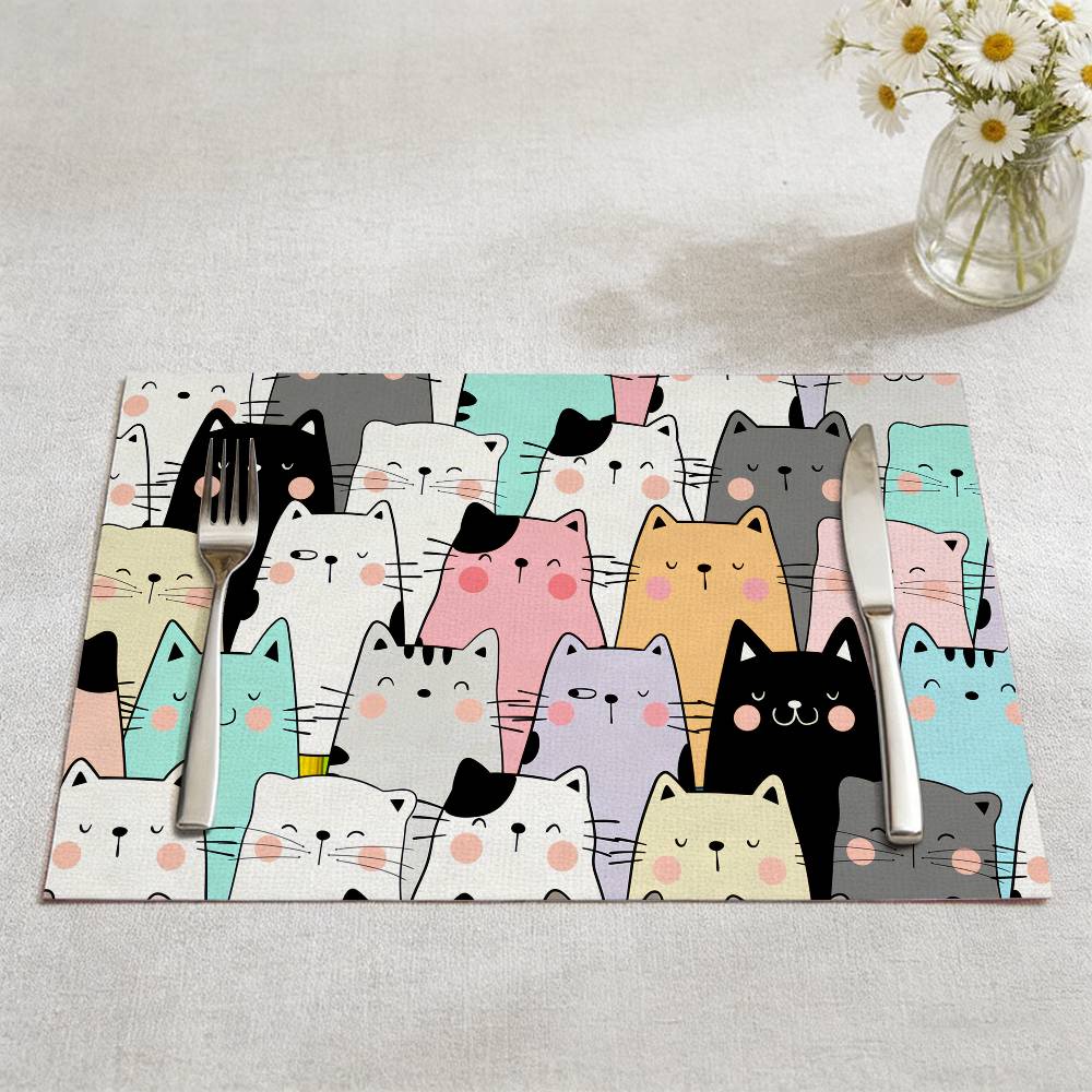 Cute Cartoon Cats Print Placemats For Cafes Casual Restaurants Outdoor Picnics Camping