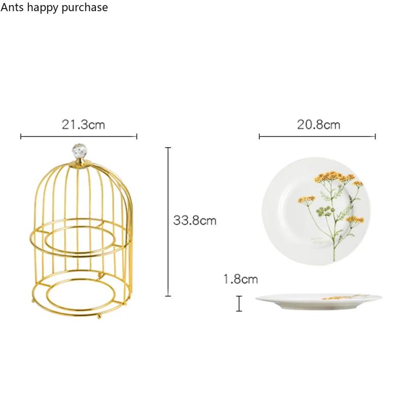 Schmiedeeisen Keramik Tortenständer Obstschale Doppelschicht Kuchenform Snack Dessertteller Displayständer Desktop Dekorativer Rahmen