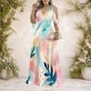 Women Plus Size V Neck Cold Shoulder Tie Cuffs Short Sleeve Black Beige Printed A Line Long Dress