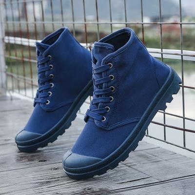 Men's Rubber Canvas Shoes Lace Up High Top Shoes For Men Spring Breathable Work Boots Slip On Casual Outdoor Vulcanized Shoes