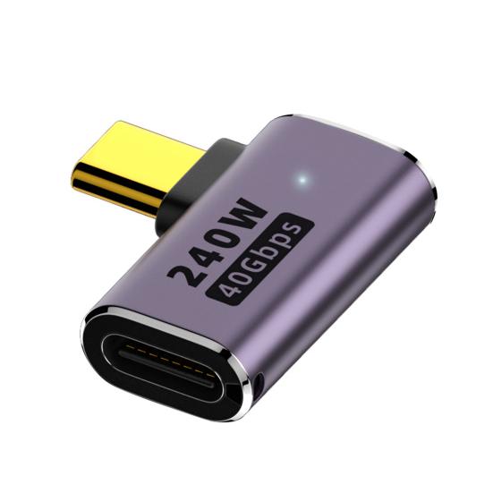USB C Right Angle Adapter 240W PD 8K@60Hz Video Charge Adapter 40Gbps Data Transfer LED Light Metal Adapter for MacBook Pro for IPad Pro